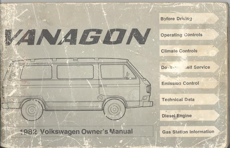 Instrukcja obsługi samochodu VW Vanagon T3 '82 (US